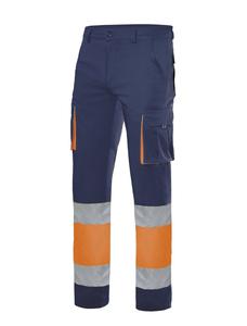 VELILLA V13002 - MULTI-POCKET STRETCH PANTS Navy/Fluo Orange