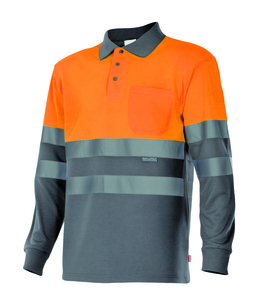 Velilla 175 - HV LS TWO-TONE POLO GREY/HI-VIS ORANGE