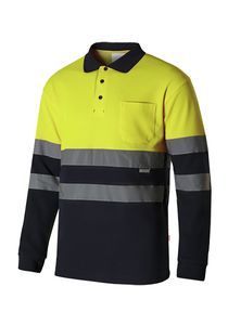 Velilla 305515 - HV LS TWO-TONE COTTON POLO NAVY BLUE/HI-VIS YELLOW