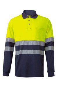 Velilla 305525 - RS LS TWO-TONE COTTON POLO NAVY BLUE/HI-VIS YELLOW