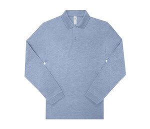 B&C BCU427 - Men's long sleeve poloshirt 210 Heather Blue